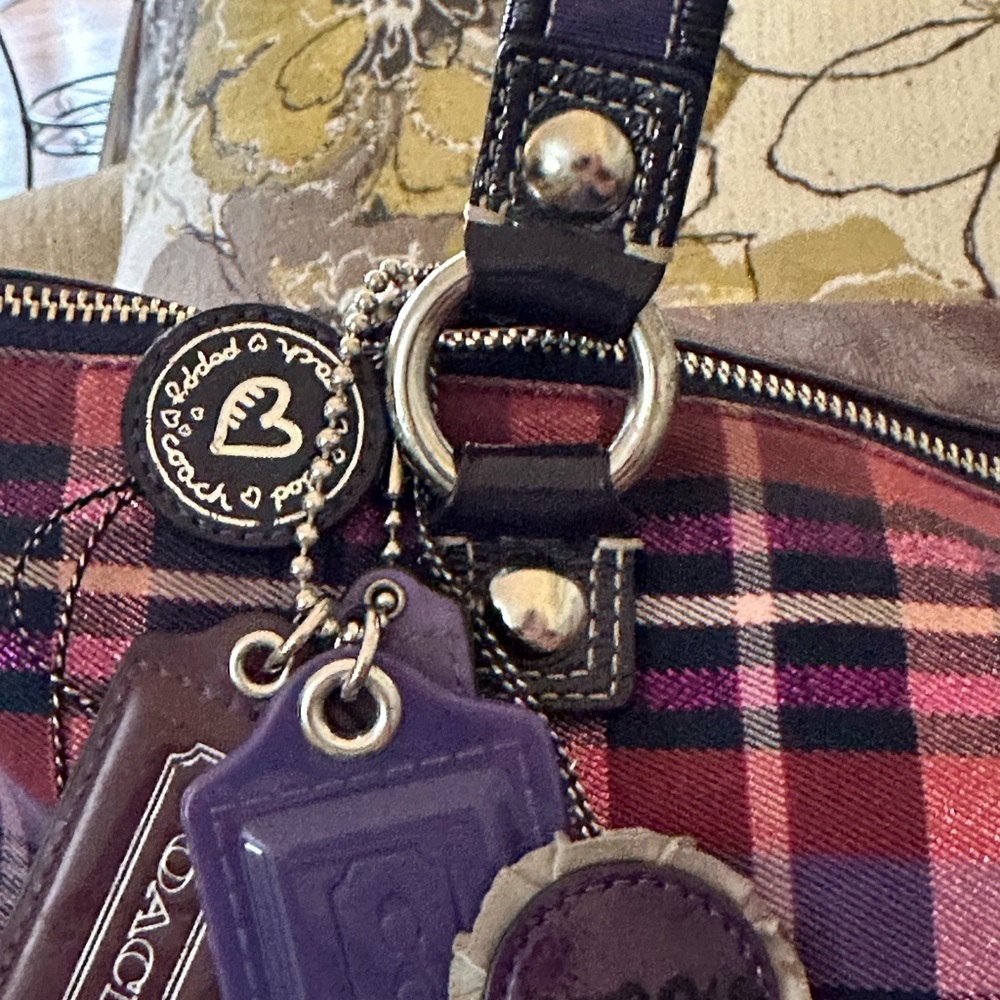 Coach Tartan Plaid Glam Tot Pink & Purple Poppy &  5 Hang Tags -‎ Collectible - Picture 4 of 15